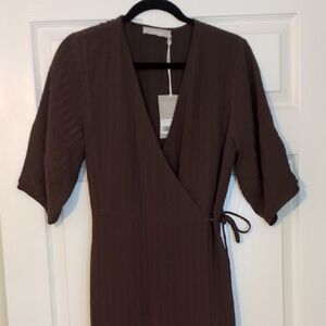 Everlane Chocolate Long Sleeve Wrap Dress